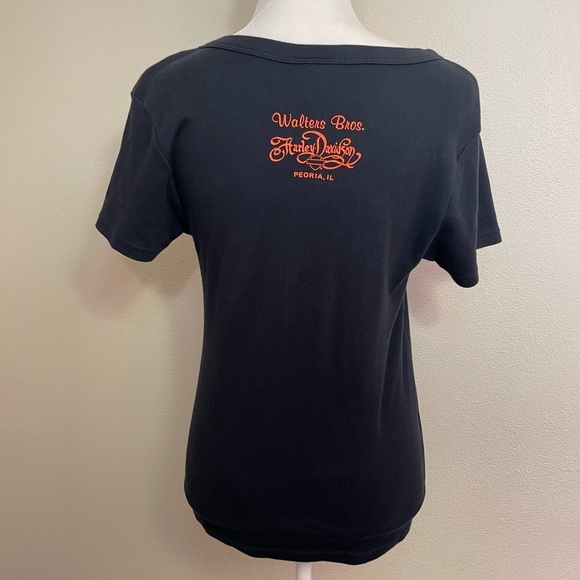 Harley-Davidson Black T Shirt Orange Glitter Bar And Shield Logo Size XL - Picture 5 of 15